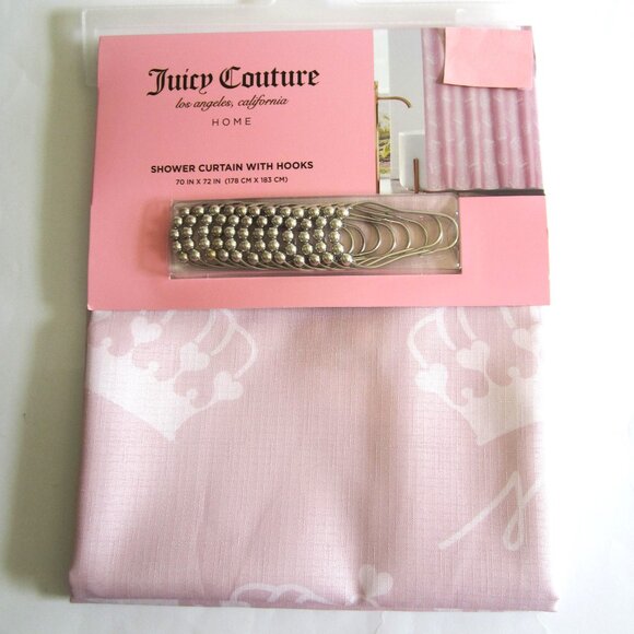 Juicy Couture Other - Juicy Couture Pink Crown Shower Curtain With Hooks